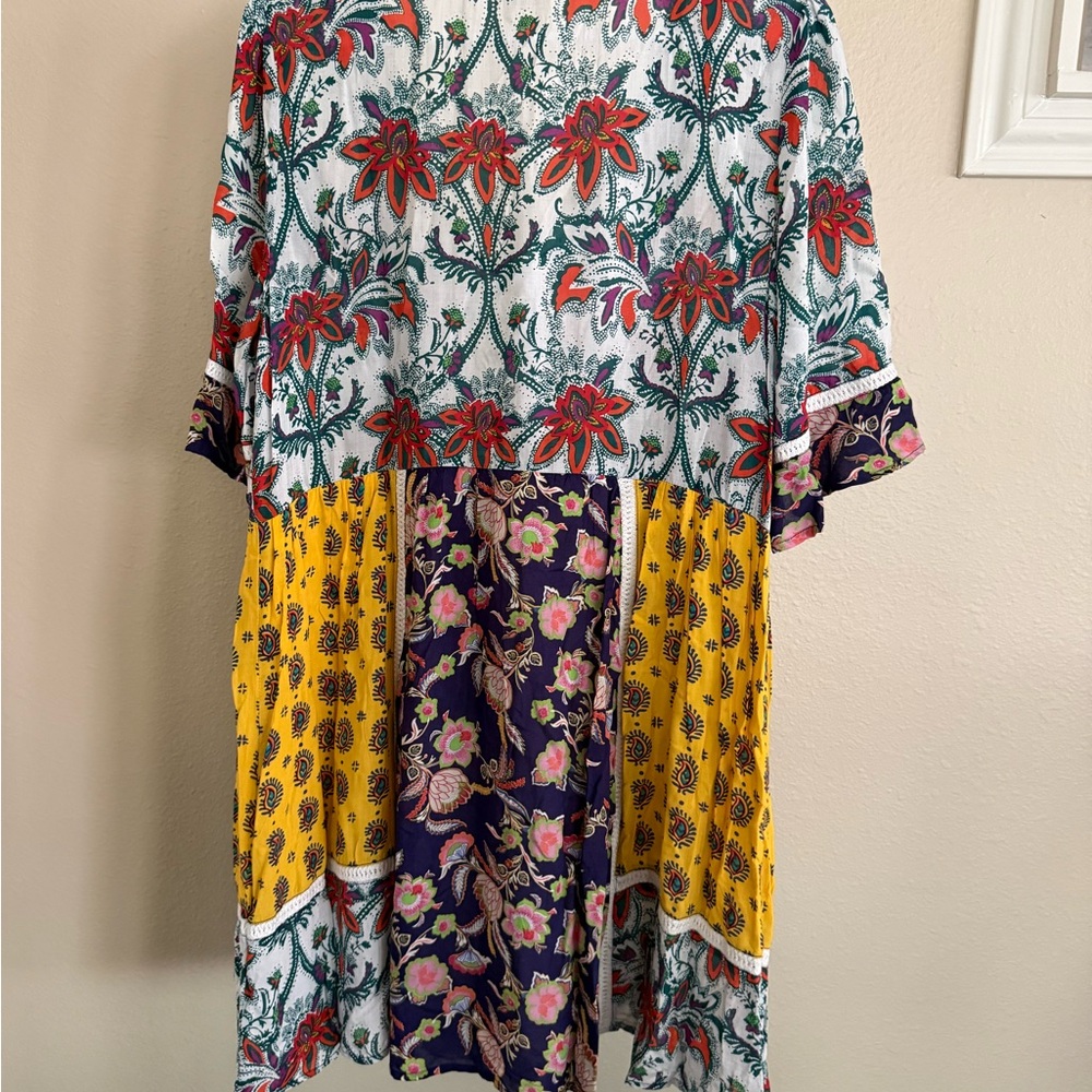 Anthropologie Boho Floral Patchwork V-Neck Women’s Dress - Picture 8 of 10